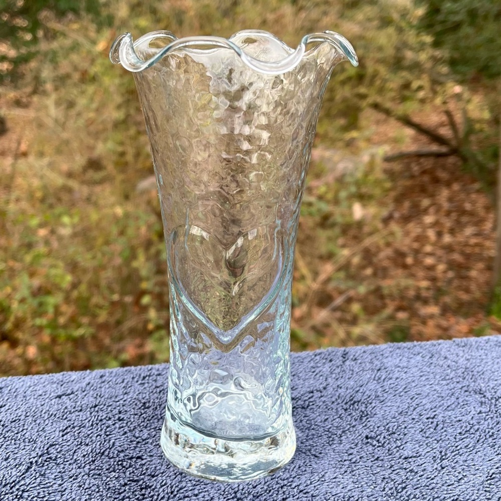 Ruffled edge textured clear vase with embossed heart